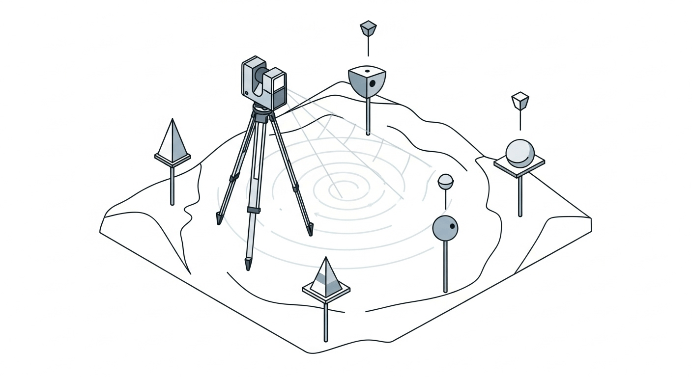 A terrestrial laser scanner on a tripod capturing high-density 3D data of a complex industrial site.