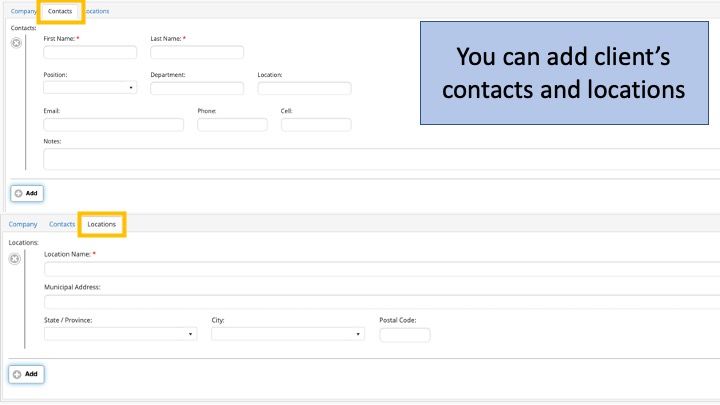 Clients - Contact and Location Tab