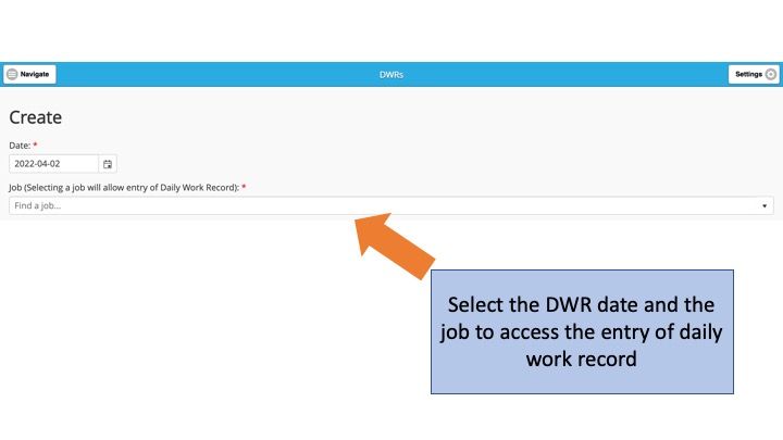 Site Staff DWR Entry - Job Selection