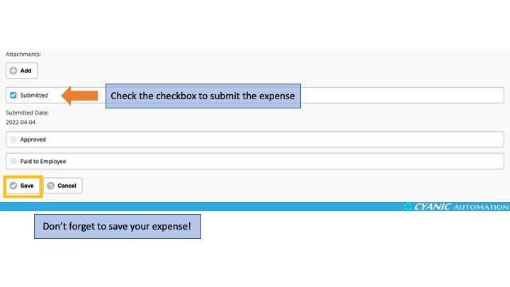Site Staff Expense Entry - Submitting