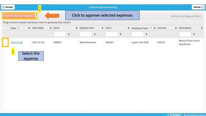 Expense Approval Backlog - Approving Selected Expenses