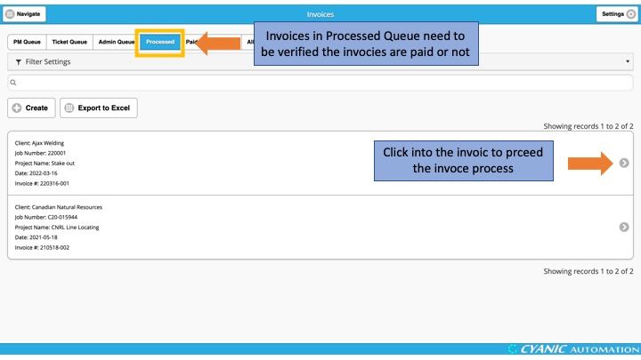 Invoicing a Time & Materials Job - Invoices - Processed Queue