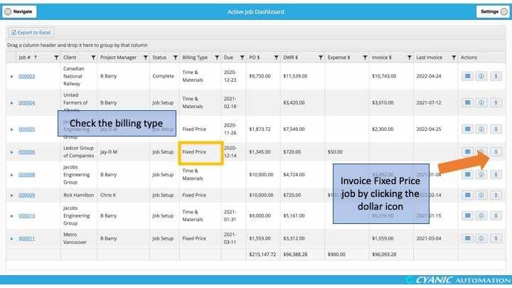 Invoicing a Fixed Price Job - Active Job Dashboard Create Invoice