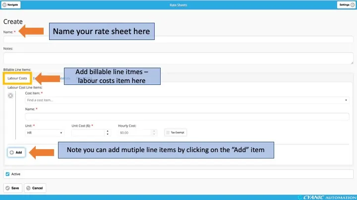 Rate Sheets - Labour Costs