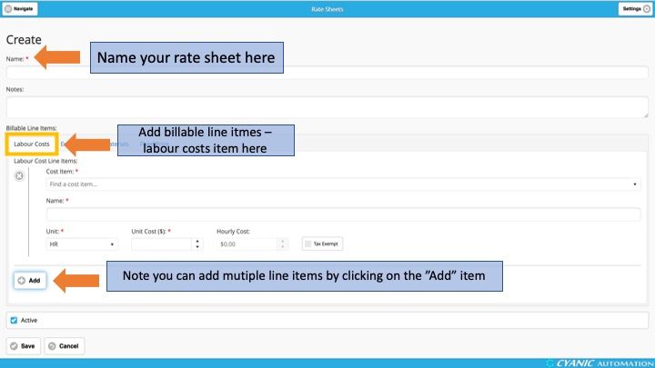 Rate Sheets - Labour Costs