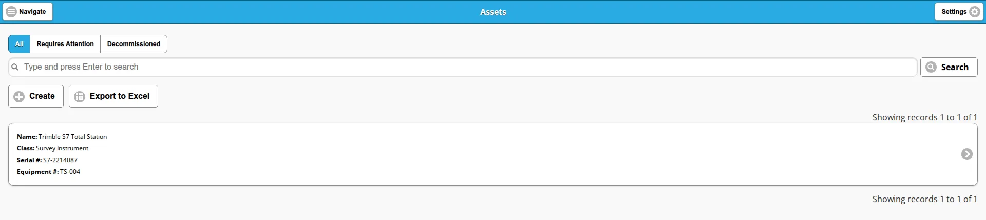 The Assets list on the All view