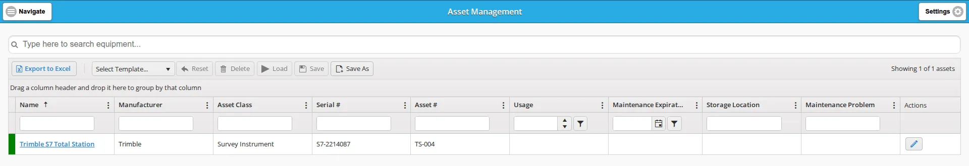 The Asset Management grid