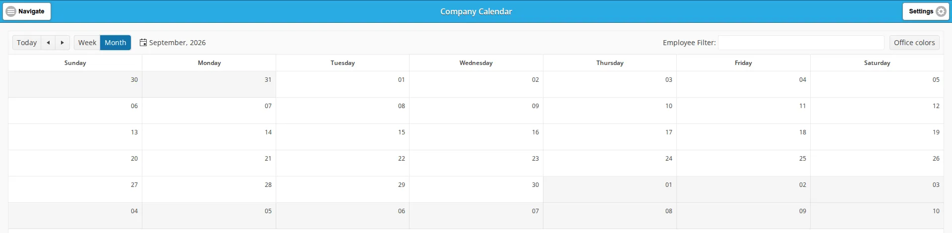 Company Calendar Month View