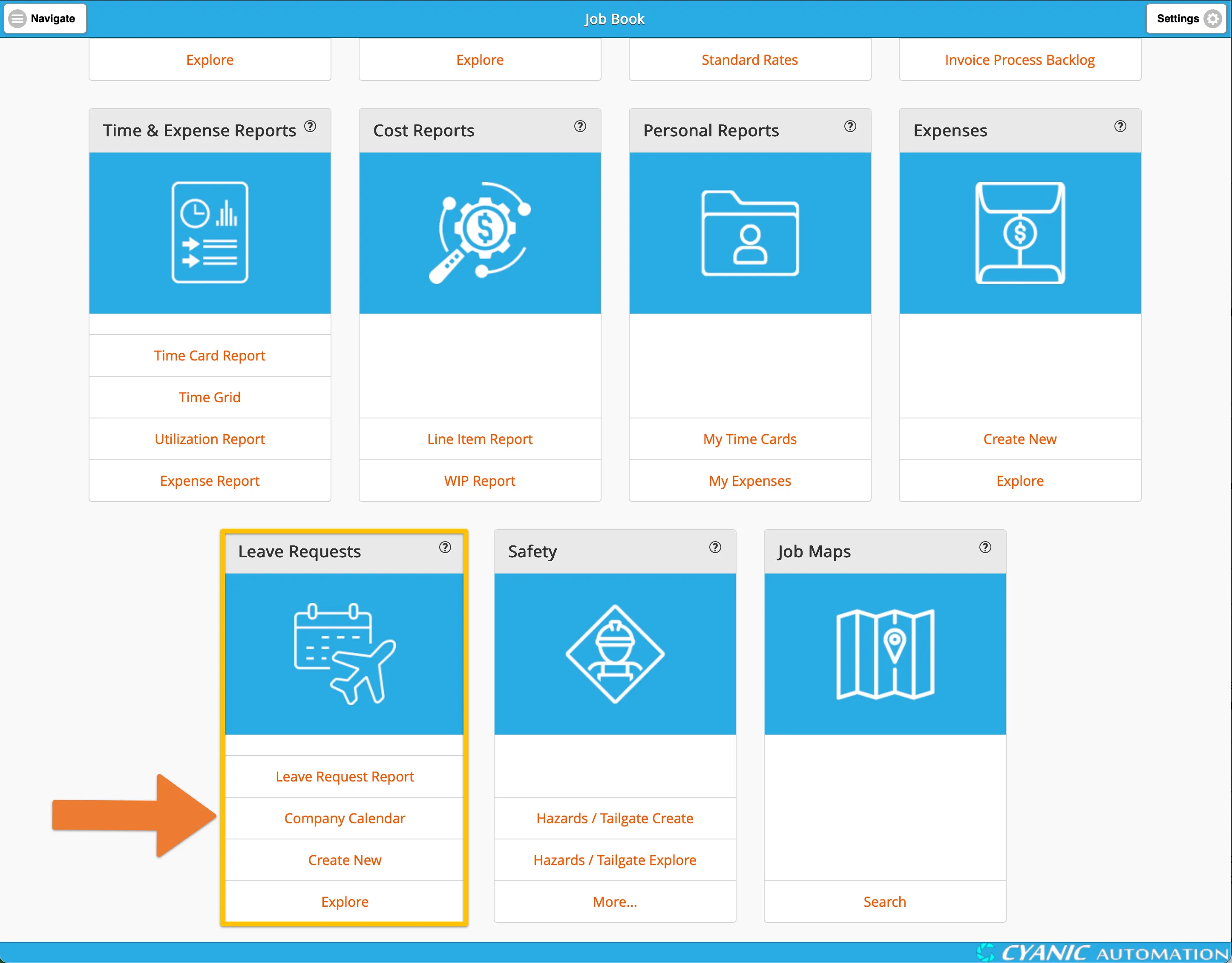 Navigating to the Company Calendar