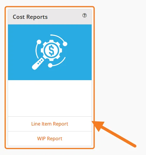 The Cost Reports card on the dashboard, with Line Item Report marked