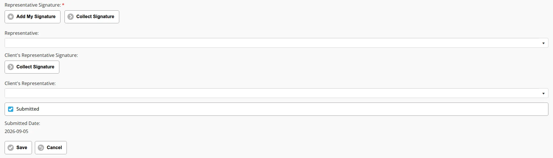 The signature, Submitted and Save controls below the DWR Details tabs
