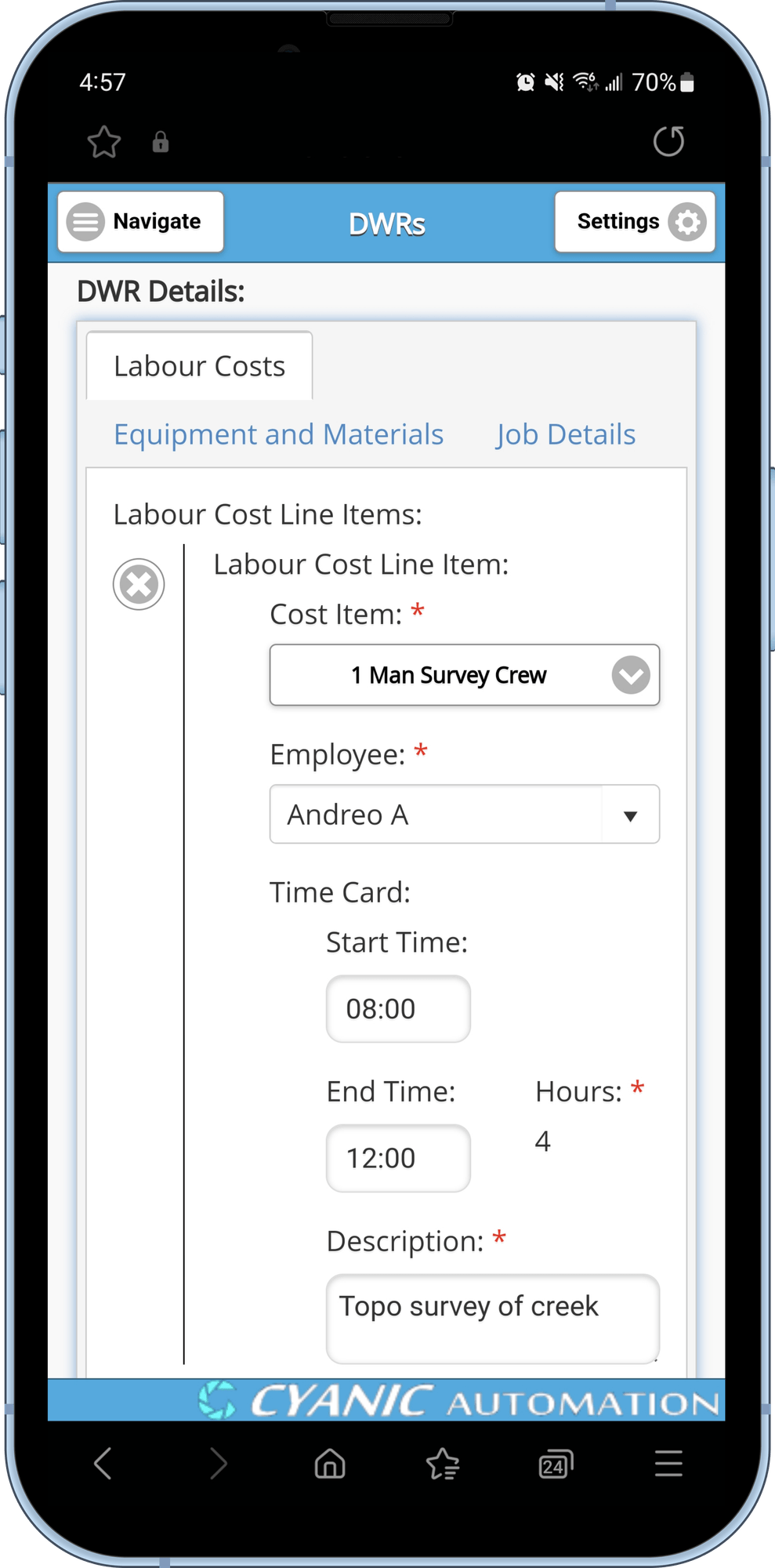 DWR LEM Timesheets Field Entry Image