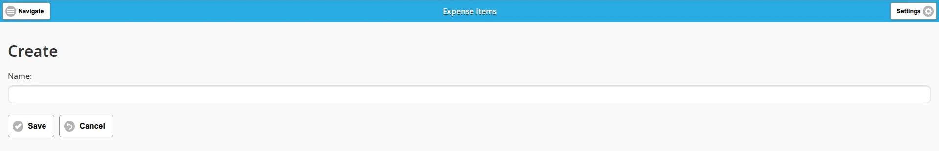The blank Create form for an expense item