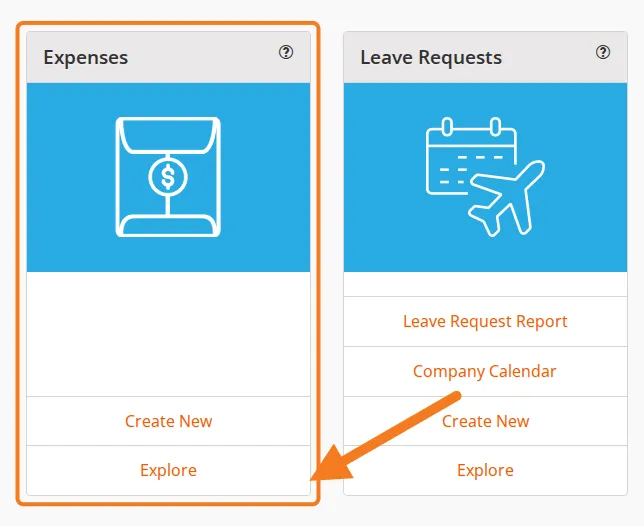The Expenses card on the dashboard, with Explore marked