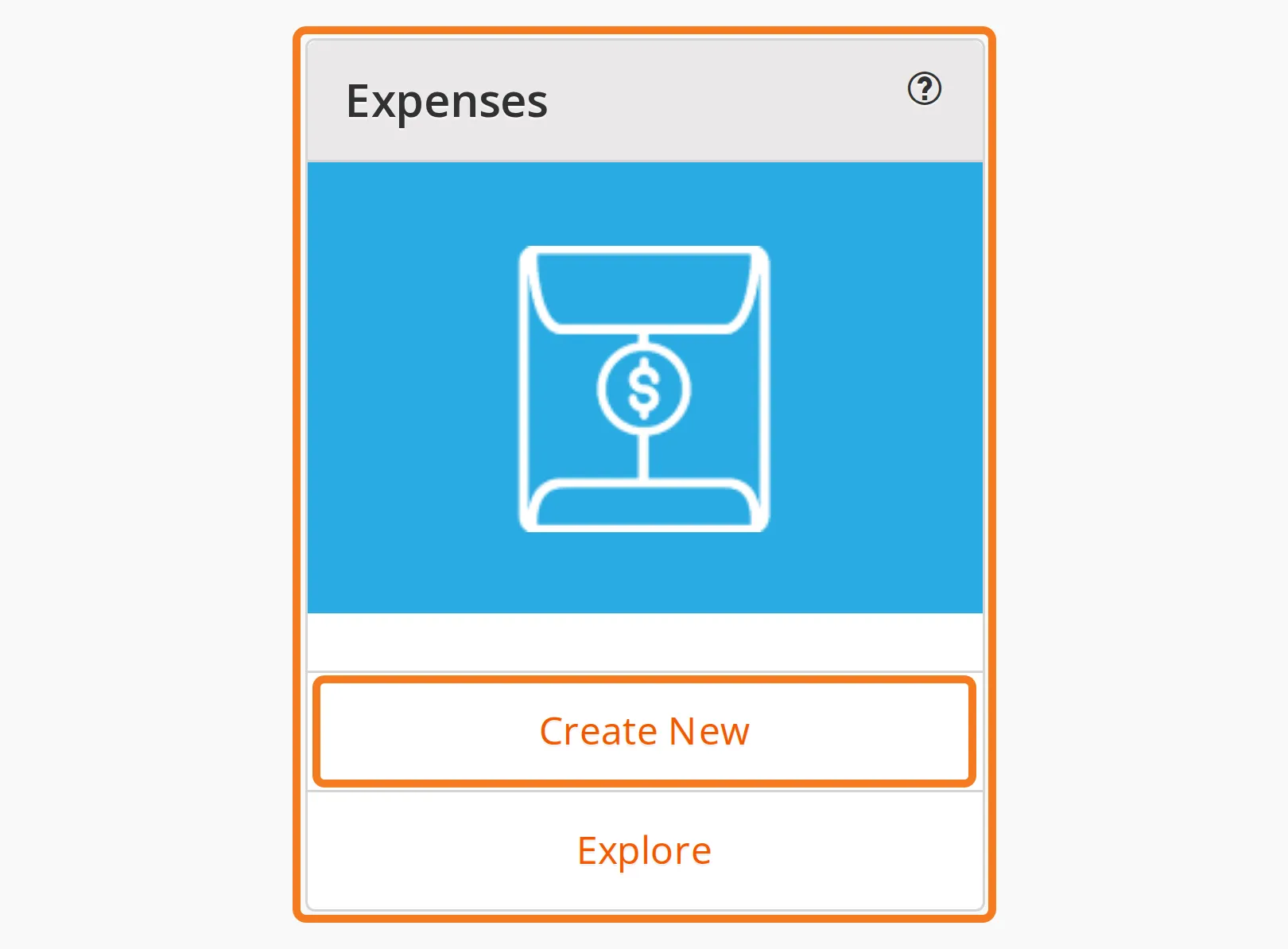 The Expenses card on a phone, with Create New marked
