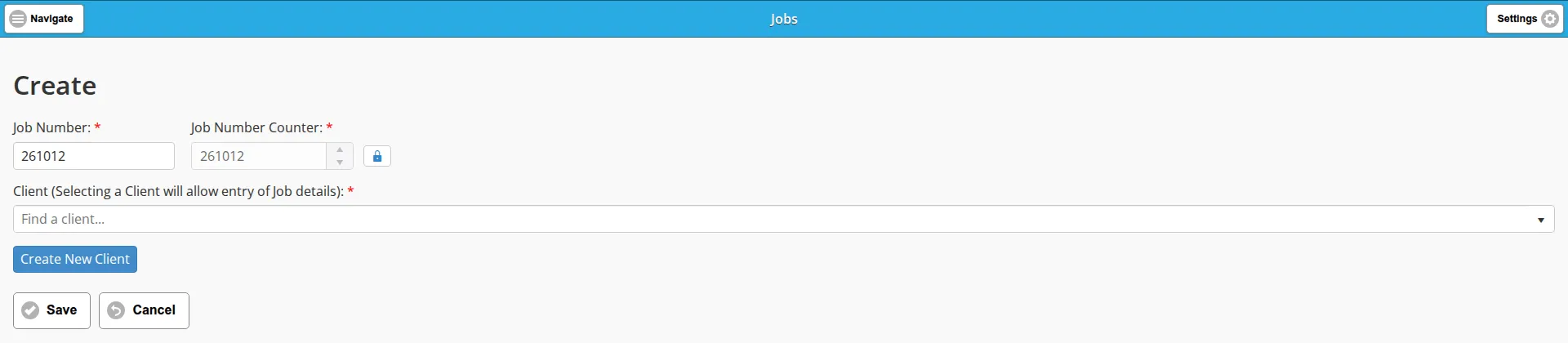 The top of the job create form