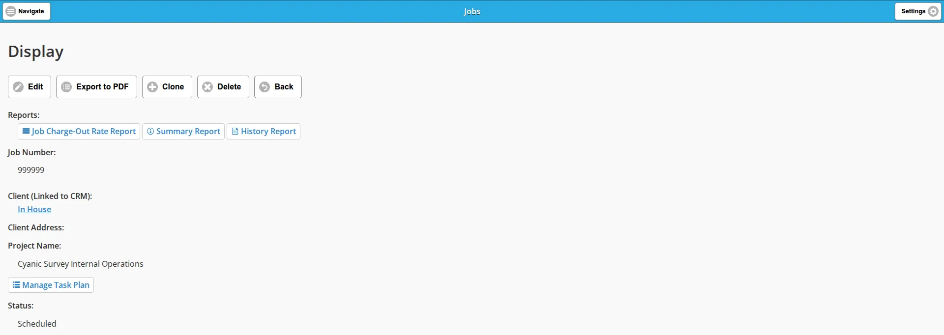 The display view of a job