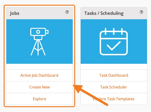 The Jobs card on the dashboard, with Create New marked