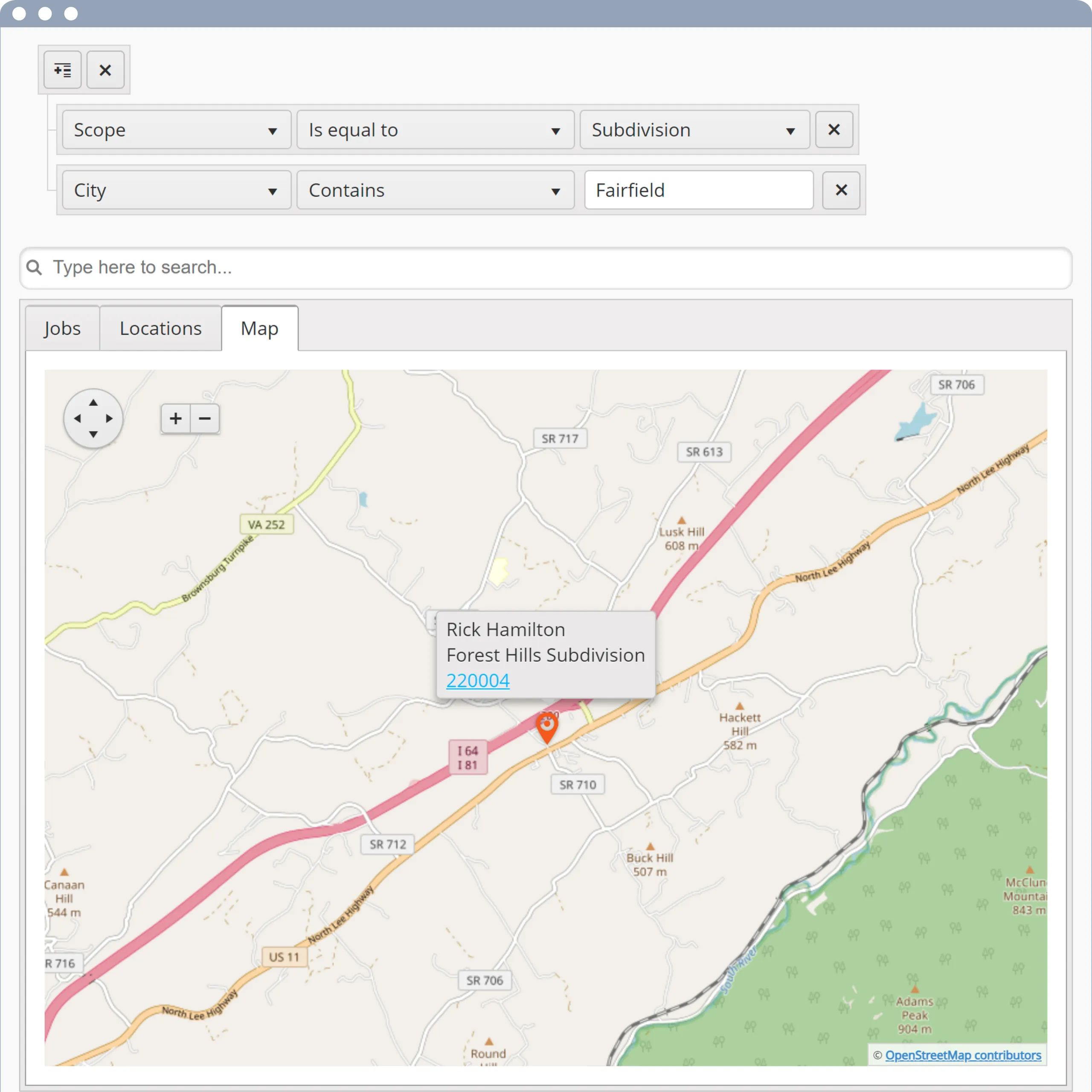 Job Search and Maps Interface