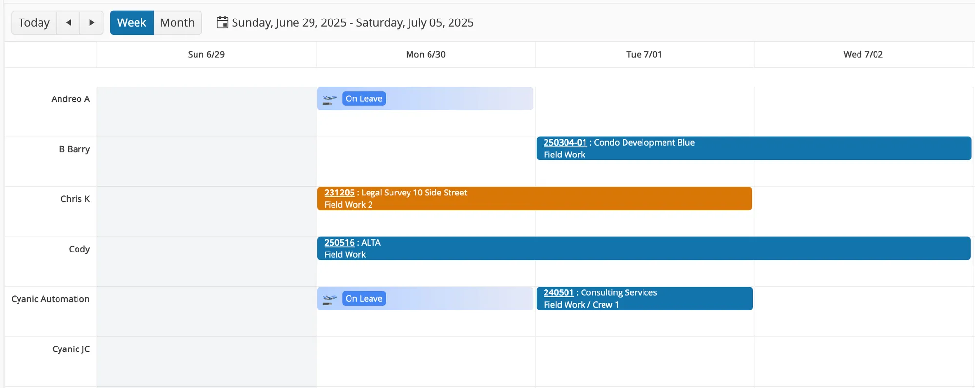 Leave shown in the Task & Crew Scheduler