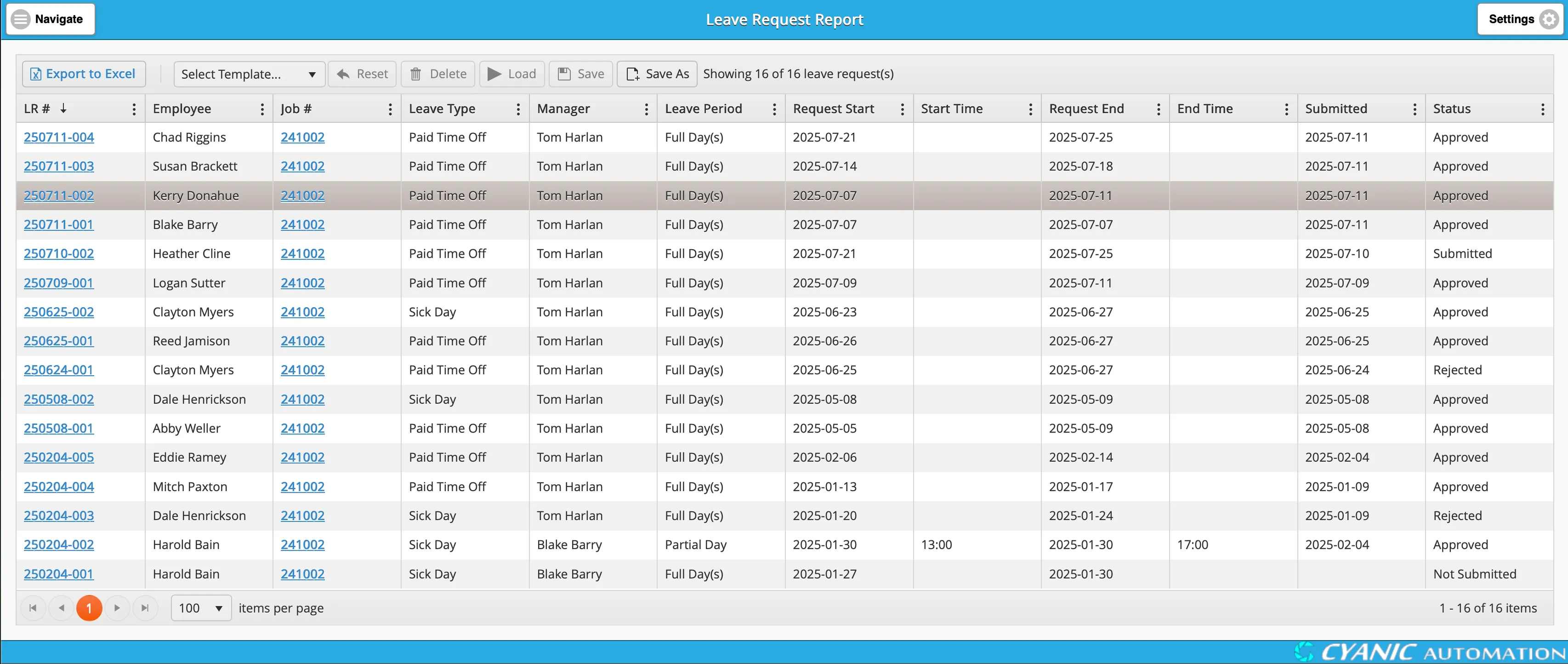 Cyanic Job Book Leave Request Report