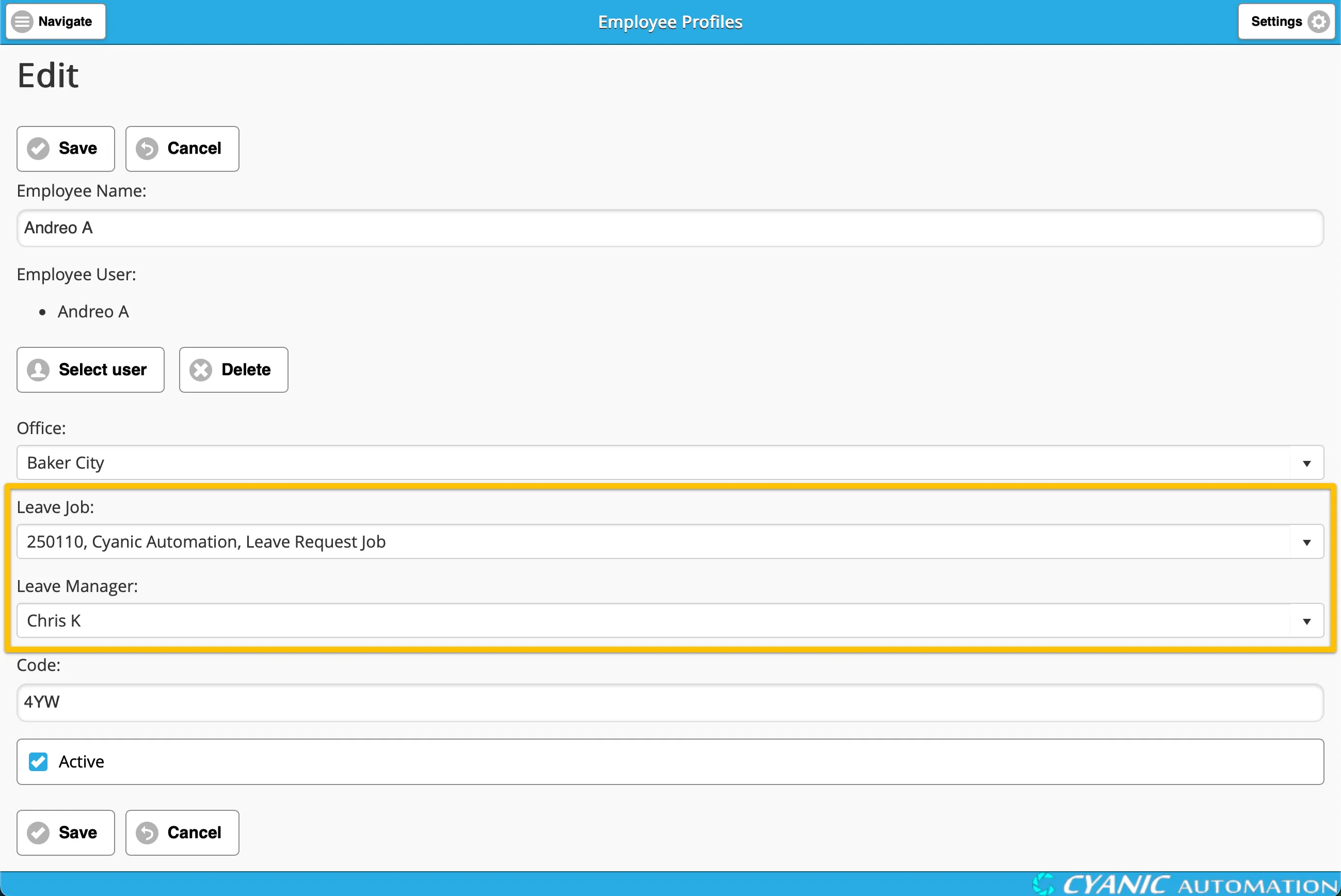 Leave Request Setup in Employee Profile