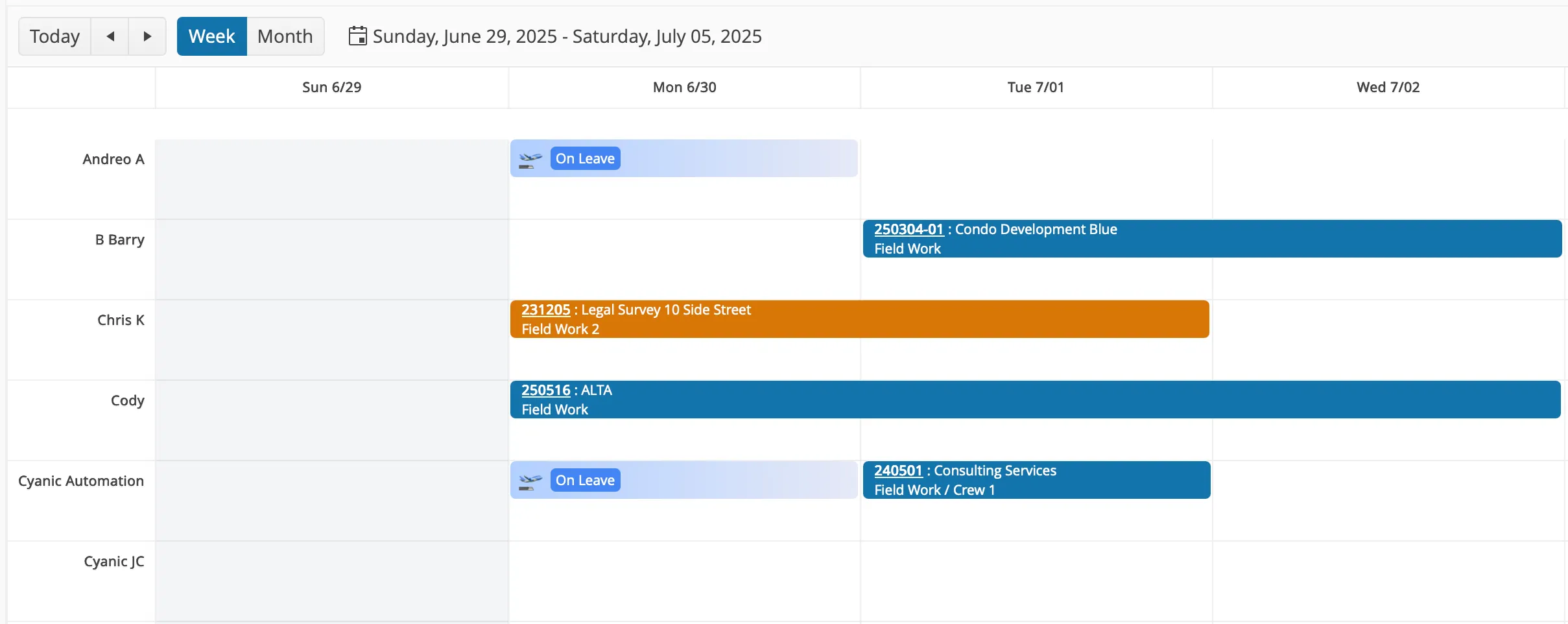 Leave shown in the Task & Crew Scheduler