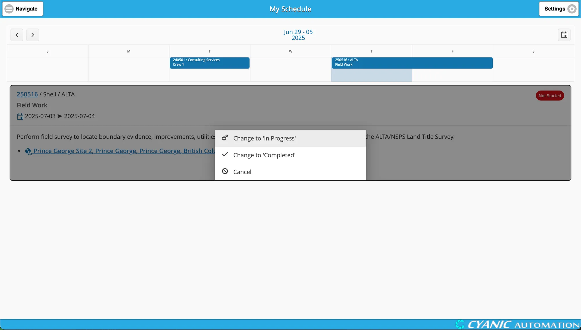 Change Task Status
