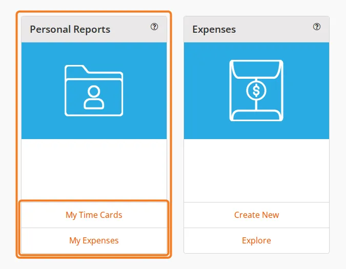 The Personal Reports card on the dashboard, with its two links marked