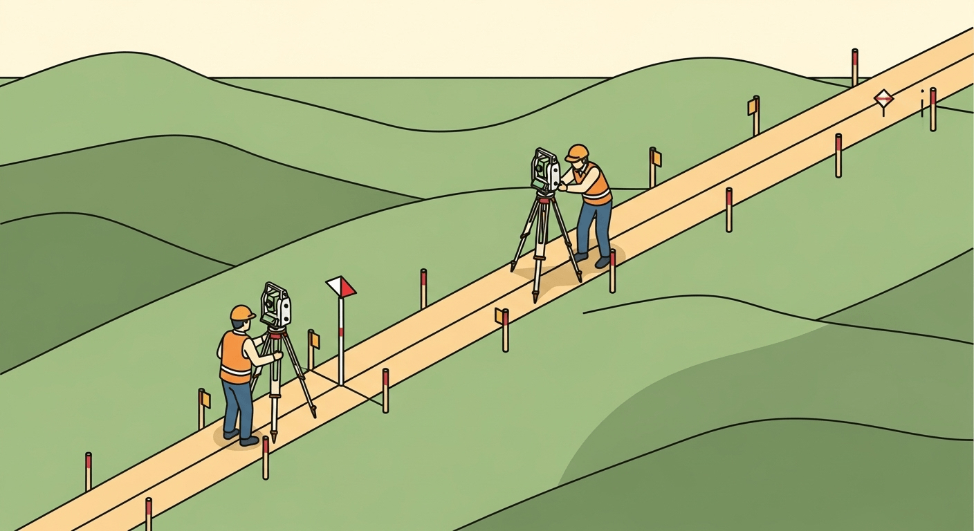 A surveyor working on a pipeline right-of-way