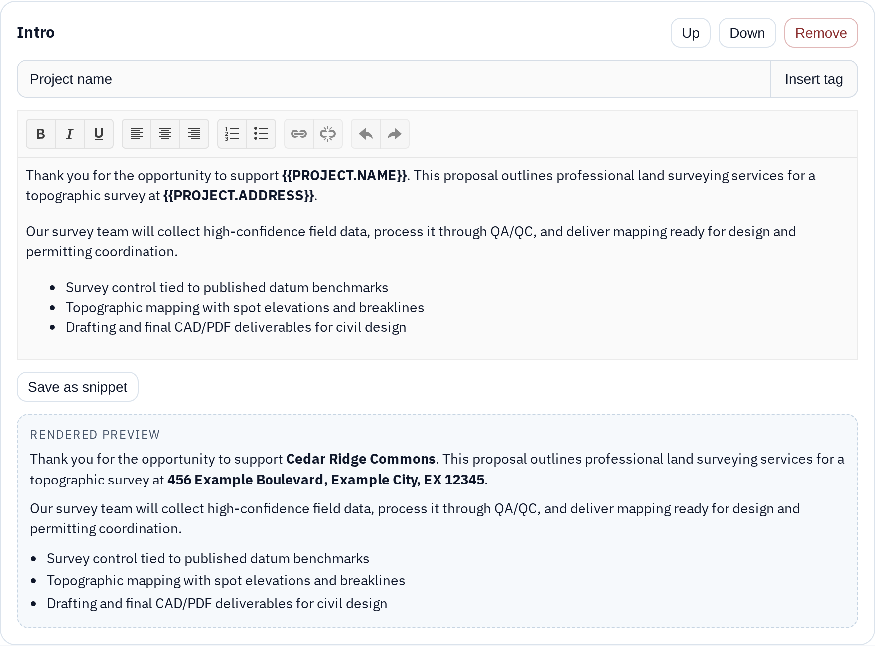 Cyanic Job Book Proposal Builder โ Merge Tags and Live Preview
