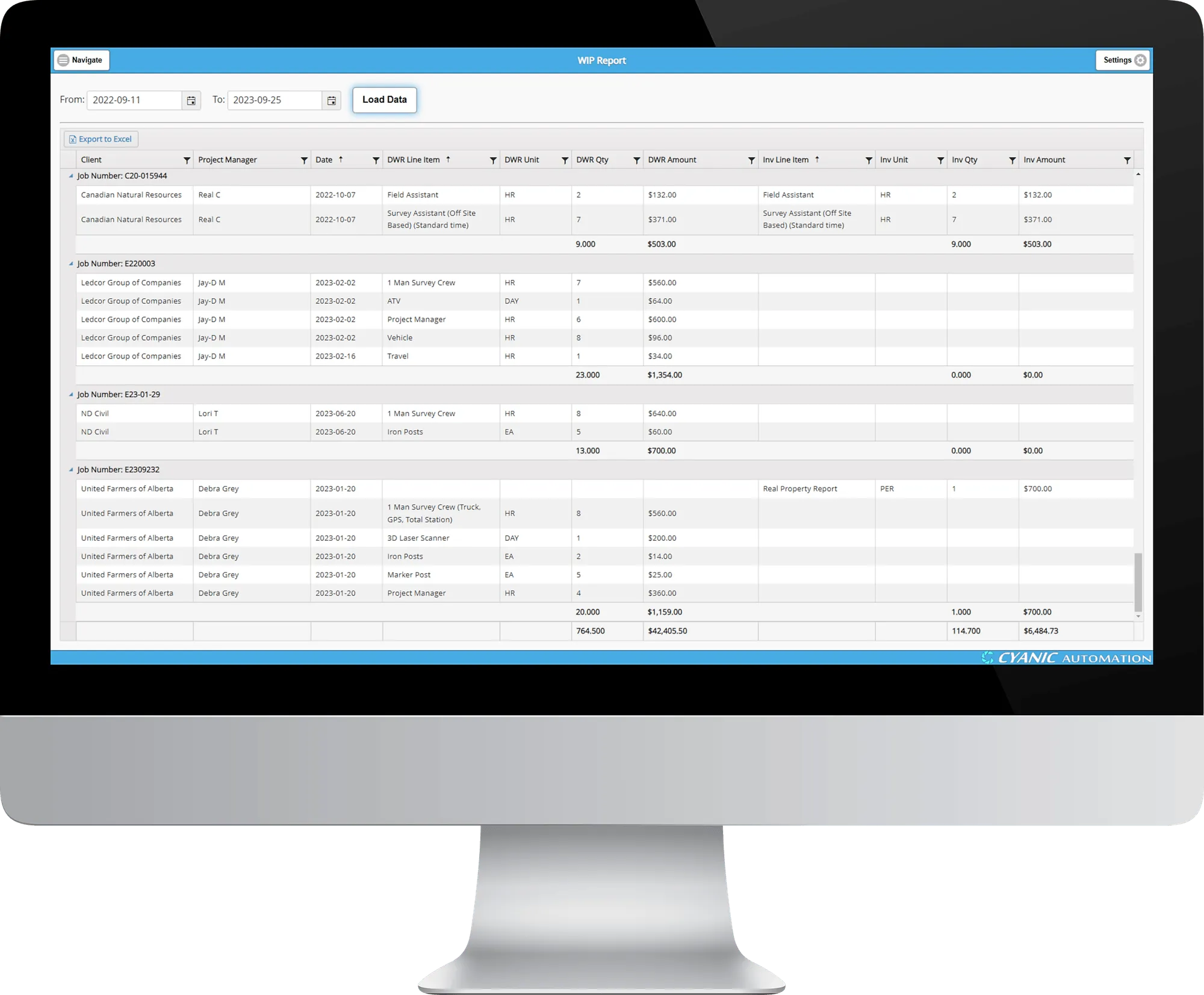 Job Book reporting dashboard showing job profitability