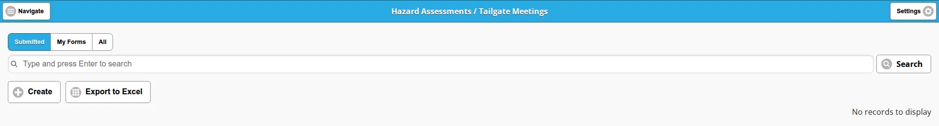 The Hazard Assessments / Tailgate Meetings list